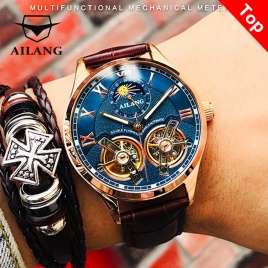 Мужские часы AILANG с оригинальным дизайном, автоматические механические часы с двойным маховиком, модные повседневные деловые мужские часы, оригинальные