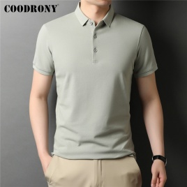 Бренд COODRONY, высокое качество, летняя классическая однотонная повседневная хлопковая рубашка-поло с коротким рукавом, мужская тонкая мягкая крутая одежда C5200S