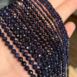 Натуральный синий Sandstond 2/3/4 мм граненые минеральные бусины для изготовления ювелирных изделий DIY Рождественский подарок браслеты 15 ''крошечный камень