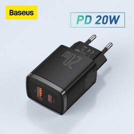 Зарядное устройство USB Baseus 20 Вт с поддержкой типа C PD, быстрая зарядка, два порта USB, портативное зарядное устройство для телефона для iPhone 12 Pro Max 11 Mini 8 Plus