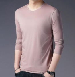 Мужская модная однотонная тонкая футболка с круглым вырезом и длинными рукавами, повседневный топ