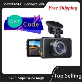 Apeman Dash Cam 1080P FHD DVR Видеорегистратор для вождения автомобиля 3-дюймовый ЖК-экран 170 ° Широкий угол, G-сенсор, WDR, парковочный автомобильный монитор