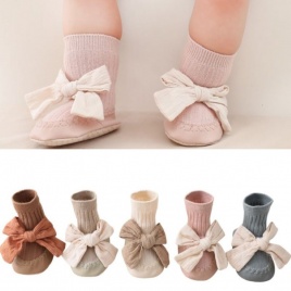 Осенне-зимние носки для маленьких девочек, носки с бантом для новорожденных, детские носки, нескользящие мягкие хлопковые носки-тапочки, обувь