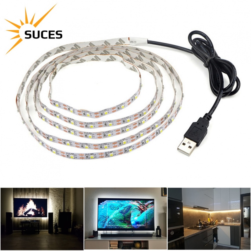 Светодиодные ленты USB 5 В постоянного тока 2835, белые, теплые, белые светодиодные ленты Tira, лента для фонового освещения телевизора, лента для домашнего декора, лампа 1-5 м фото 1
