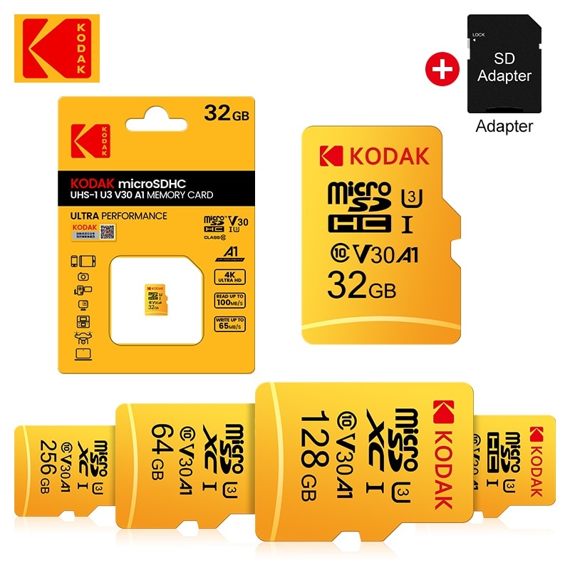Карта памяти KODAK EVO Plus 256 ГБ 128 ГБ U3 4K Micro SD Card 64 ГБ 32 ГБ SDHC Microsd UHS-I C10 TF Trans Flash Microsd с адаптером фото 1