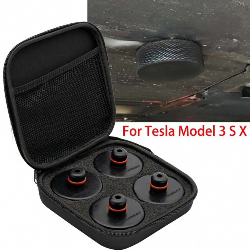 4 шт., автомобильный резиновый подъемный домкрат, адаптер, инструмент, шасси с чехлом для хранения, подходит для Tesla Model 3, модель S, модель X, автомобильные аксессуары фото 1