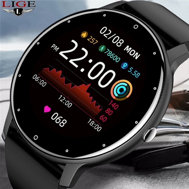 LIGE 2021 новые смарт-часы для мужчин с полным сенсорным экраном спортивные фитнес-часы IP67 водонепроницаемые Bluetooth для Android ios умные часы для мужчин + коробка фото 1