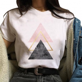 E25 Красивая футболка с геометрическим принтом, футболка, топы, милые женские футболки с коротким рукавом