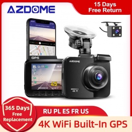 AZDOME GS63H Видеорегистратор с двумя объективами 4K UHD Запись Автомобильная камера DVR Ночное видение WDR Встроенный GPS Wi-Fi G-сенсор Обнаружение движения