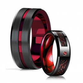 Модное 8 мм мужское кольцо с красной канавкой и скошенным краем из нержавеющей стали, кольцо с кельтским драконом, циркониевая инкрустация, красное кольцо из углеродного волокна, мужское обручальное кольцо