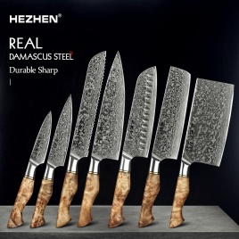 Набор кухонных ножей HEZHEN, 1-7 шт., профессиональный кухонный нож из дамасской стали, поварской хлеб, сантоку, острый накири, кухонный нож