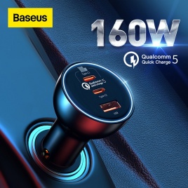 Baseus 160W Автомобильное зарядное устройство QC 5.0 Быстрая зарядка для iPhone 13 12 Pro Ноутбуки Планшеты Автомобильное зарядное устройство для телефона