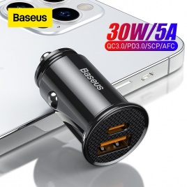 Автомобильное зарядное устройство USB Baseus 30 Вт, быстрая зарядка 4,0 3,0 FCP SCP AFC USB PD, автомобильное зарядное устройство для быстрой зарядки телефона для Huawei Xiaomi iPhone 12