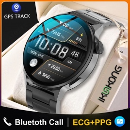Новый 390 * 390 HD Экран NFC Смарт-часы Мужчины Bluetooth Звонок Спорт GPS Трек Часы Пользовательский Циферблат Пульс ЭКГ PPG SmartWatch Для Мужчин