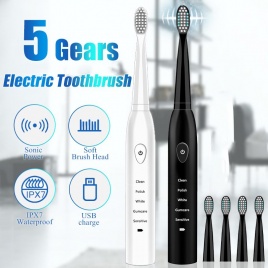 Мощная ультразвуковая электрическая зубная щетка с зарядкой от USB, перезаряжаемые зубные щетки, моющаяся электронная отбеливающая щетка для зубов