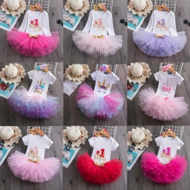 Платье для первого дня рождения для маленьких девочек, одежда с надписью One Printing Baby 1 Year Birthday Party Dress Unicorn Toddler Baby Girls Dress