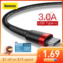 Кабель Baseus USB Type C для Samsung S10 S9 Кабель для быстрой зарядки 3.0 USB C Быстрая зарядка для Huawei P30 Xiaomi USB-C Зарядное устройство Провод
