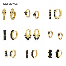 CCFJOYAS черный цвет циркон 925 пробы серебряные серьги-кольца женские золотые серьги модные украшения Новое поступление оптовая продажа