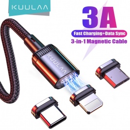 KUULAA LED Магнитный USB-кабель 3A Кабель для быстрой зарядки типа C Магнитное зарядное устройство Micro USB-кабель Мобильный телефон для iPhone 13 12 11 Шнур