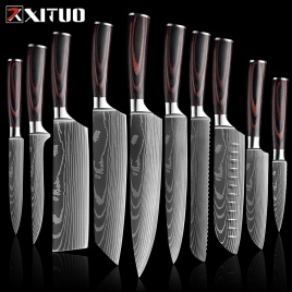 XITUO нож шеф-повара 1-10 шт. набор кухонных ножей лазерный дамасский узор острый японский нож сантоку Кливер нарезка универсальный нож