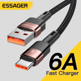Кабель Essager 6A USB Type C для Huawei P30 P40 Pro, 66 Вт, провод для быстрой зарядки, кабель USB-C для зарядки и передачи данных для Samsung S21 ultra S20 Poco