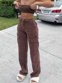 Rockmore коричневые винтажные мешковатые джинсы женские уличная одежда 90-х карманы широкие брюки карго с низкой талией прямые джинсовые брюки 2021
