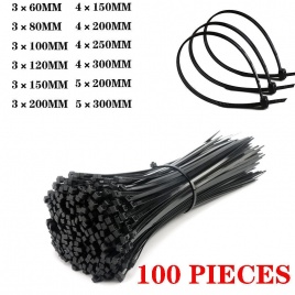 Самофиксирующаяся пластиковая нейлоновая кабельная стяжка 100 шт. черный 5x300 кабельная стяжка крепежное кольцо 3x200 промышленная кабельная стяжка набор кабельных стяжек