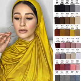 170X60 см простой хлопковый трикотаж хиджаб шарф шаль сплошной цвет с хорошим стежком эластичный мягкий тюрбан повязка на голову для женщин шарфы