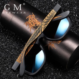 Солнцезащитные очки GM ручной работы в черной бамбуковой деревянной оправе для женщин и мужчин, поляризованные винтажные бамбуковые деревянные солнцезащитные очки