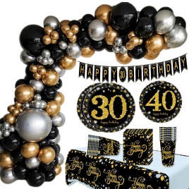Черный золотой фон на день рождения 30, 40, 50 лет, декор для дня рождения, для взрослых, 30, 40, 50, товары для дня рождения, юбилей