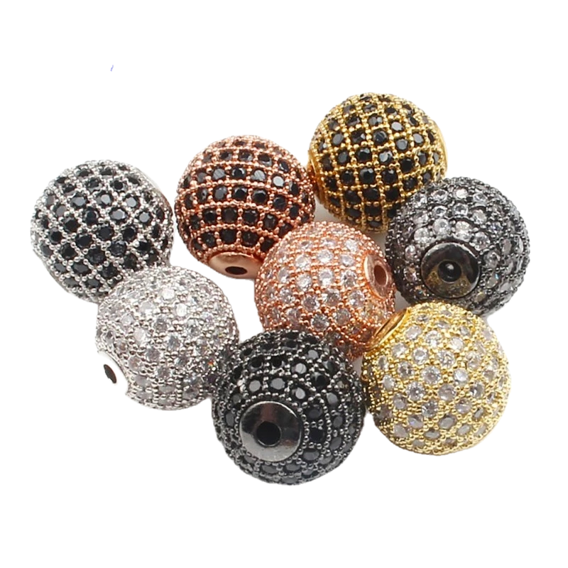 3 шт./лот CZ Spacer круглый шарик 4 мм 6 мм 8 мм 10 мм 12 мм латунь Micro Pave кубический цирконий бусины для изготовления ювелирных изделий Diy талисманы браслет фото 1