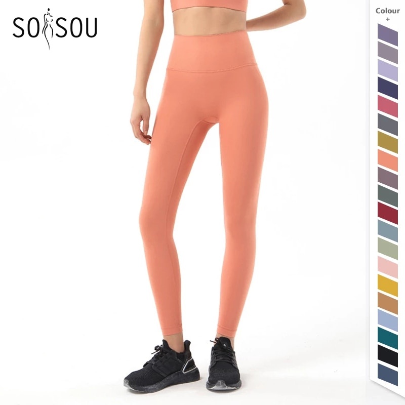 SOISOU/Новые штаны для йоги, женские леггинсы, штаны для йоги, мягкие колготки для фитнеса для девочек с высокой талией, женские спортивные штаны без Т-образной линии фото 1