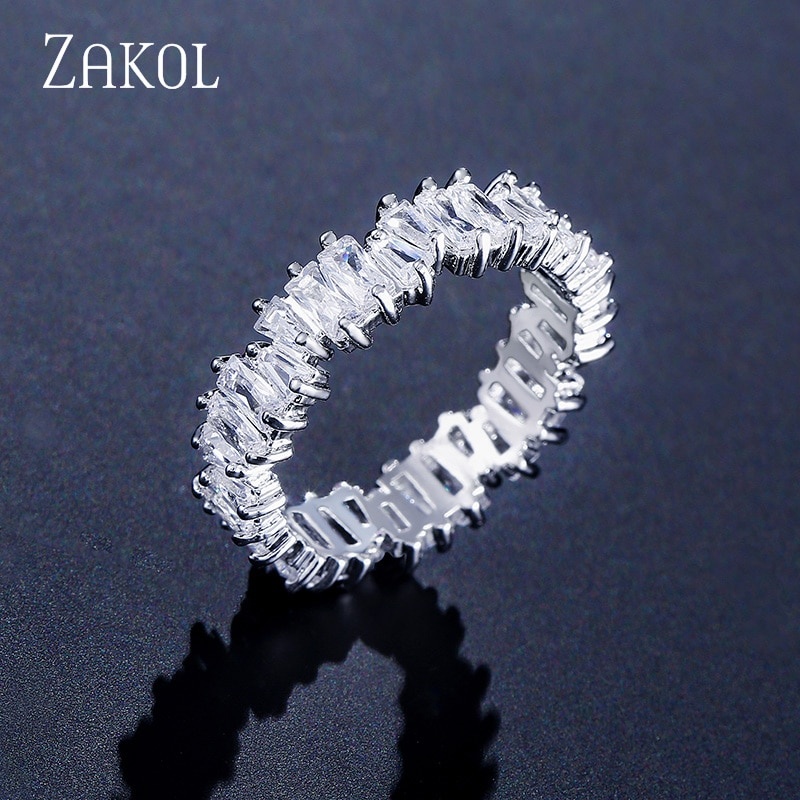 ZAKOL модные роскошные многоцветные очаровательные AAA багет кубический цирконий обручальные кольца для женщин Т-образный камень ювелирные изделия для вечеринок FSRP252 фото 1