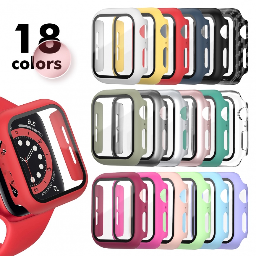 Стекло + матовый чехол для часов Apple Watch, чехол 45 мм, 41 мм, 44 мм, 40 мм, 42 мм, 38 мм, бампер + защита экрана для Iwatch SE 7, 6, 5, 4, 3, 2, 1 фото 1