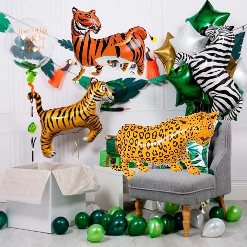 1 шт., тигр, лев, леопард, прогулочное животное, фольгированный шар для джунглей, сафари, украшения для дня рождения, подарок для детей, игрушка, гелий, воздушные шарики фото 1
