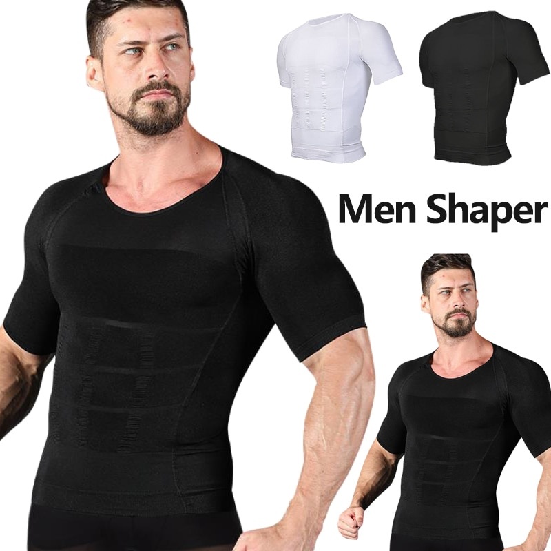 Soxnos Мужская футболка для тонизирования тела для похудения Body Shaper Корректирующая осанка Контроль живота Компрессионная фитнес-майка для сжигания жира фото 1