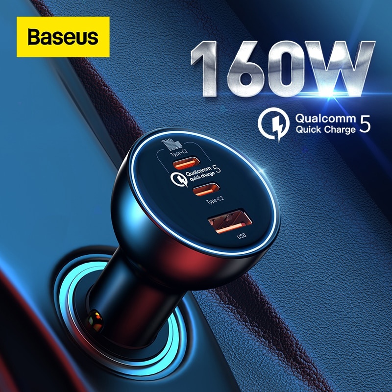 Baseus 160W Автомобильное зарядное устройство QC 5.0 Быстрая зарядка для iPhone 13 12 Pro Ноутбуки Планшеты Автомобильное зарядное устройство для телефона фото 1