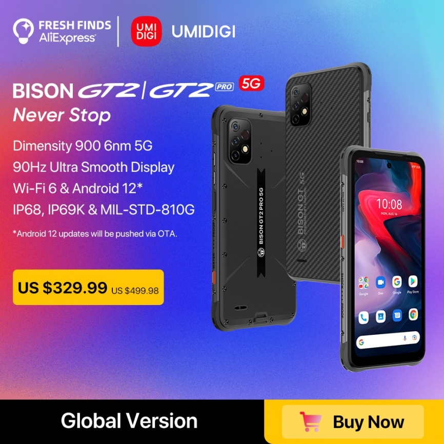 [Мировая премьера] UMIDIGI BISON GT2 PRO 5G IP68 Android 12 Прочный смартфон Dimensity 900 6,5 