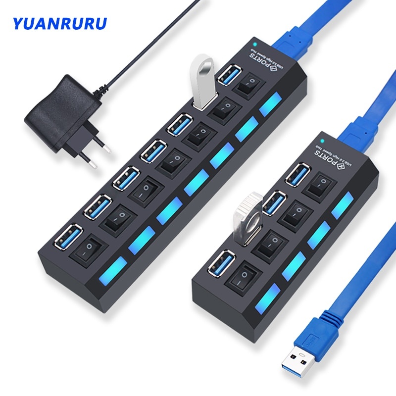 USB Hub 3.0 Hub USB 3 USB 2.0 Multi USB Splitter Адаптер питания 4/7 Port Multiple Expander 2.0 с переключателем для аксессуаров для ПК фото 1
