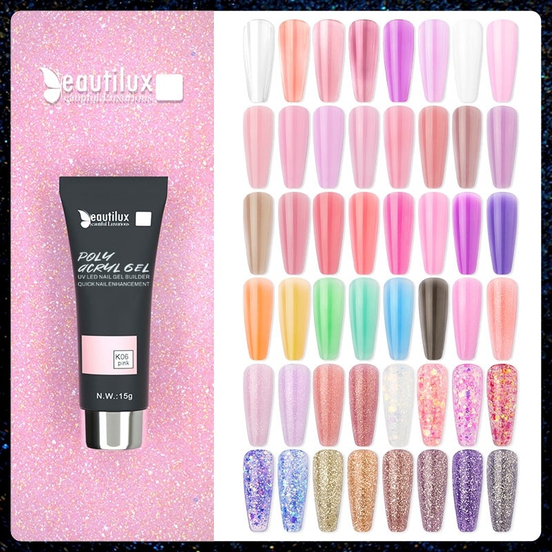 Beautilux полиакриловый гель лак для ногтей УФ-светодиод быстрое наращивание акриловый полуперманентный французский дизайн ногтей строительный гель DIY 15 г фото 1