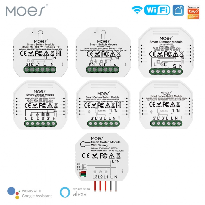 Mini WiFi Smart Light Dimmer Module / Switch Module Smart Life Tuya Пульт дистанционного управления Работа с Alexa Google Home 1/2 Way 1/2 Gang фото 1