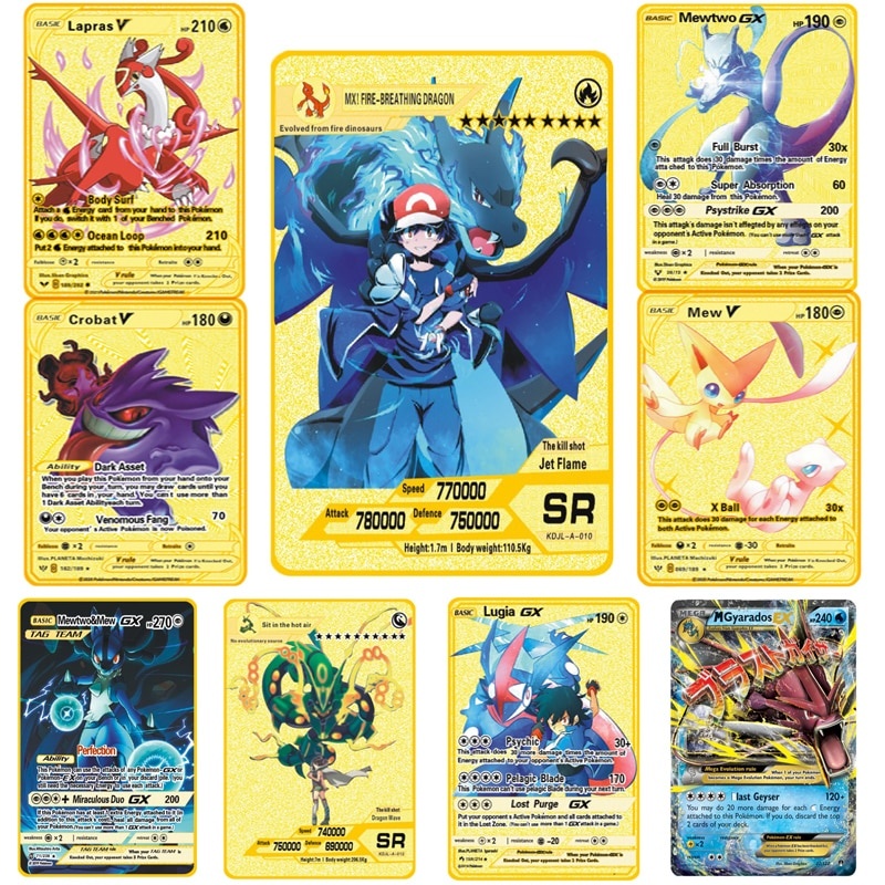 Карты с покемонами Gold Metal GX EX Vmax Energy Card Charizard Pikachu Rare Collection Battle Game Trainer Card Детские мультфильмы Игрушки фото 1