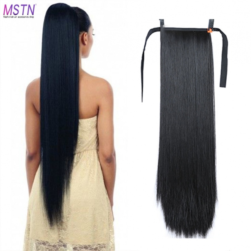 MSTN 30-дюймовые синтетические волосы, термостойкие прямые волосы с конским хвостом, накладные волосы, чип-in Наращивание волос, парики с конским хвостом фото 1