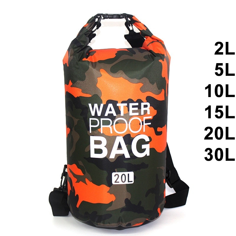 Водонепроницаемый мешок для плавания 30 л, сухой мешок, камуфляжные цвета, сумка для рыбалки, гребли, каякинга, дрифта, рафтинга, сумка 2 л, 5 л, 10 л, 15 л, XAZ9 фото 1