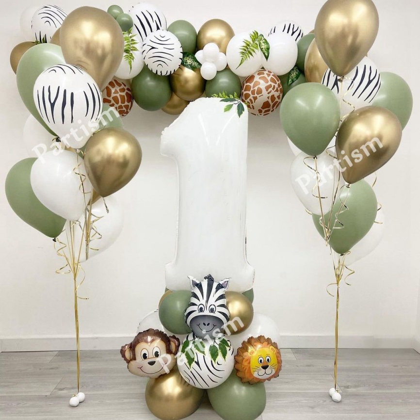 28 шт., набор воздушных шаров в виде животных в джунглях с белым номером, обезьяна, лев, фольгированные шарики для детей, украшение для дня рождения, сделай сам, товары для дома фото 1