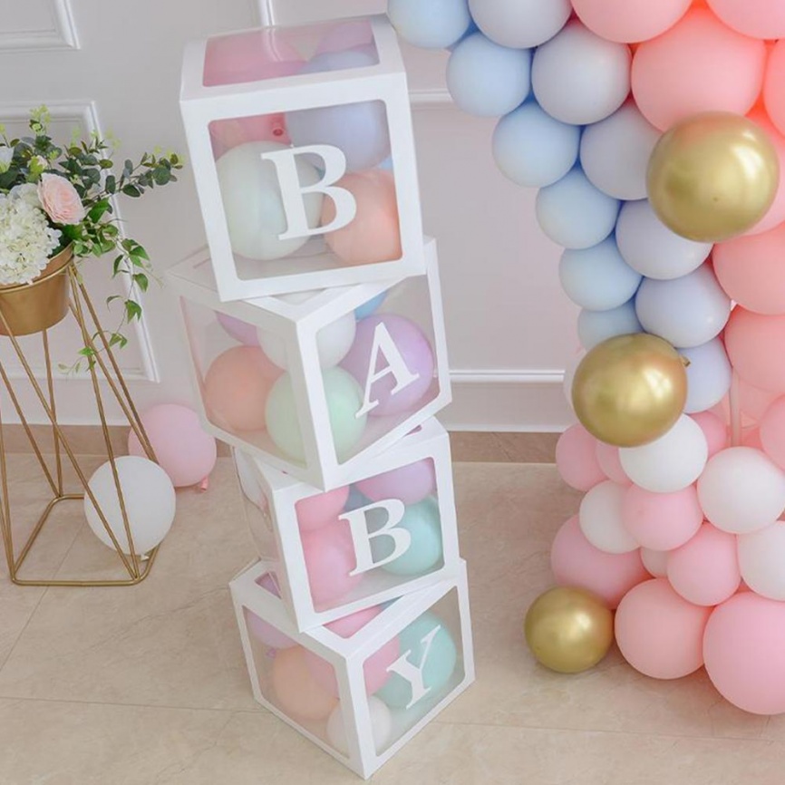 FENGRISE Алфавит на заказ прозрачная коробка Baby Shower мальчик девочка свадьба первый день рождения украшения дети BabyShower воздушный шар коробка фото 1
