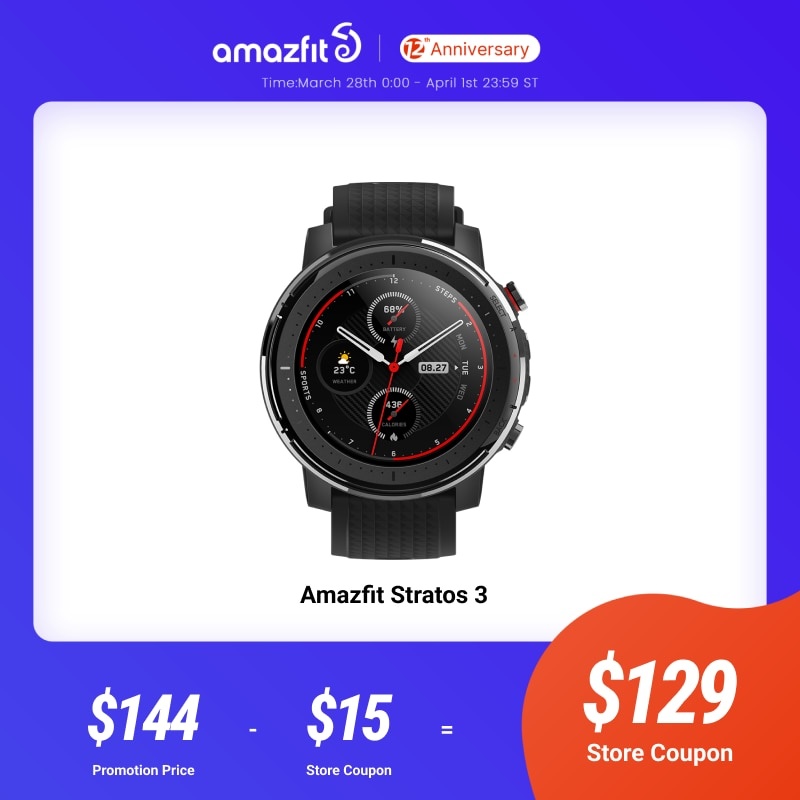 В наличии Глобальная версия Новые смарт-часы Amazfit Stratos 3 GPS 5ATM Музыка Двойной режим 14 дней SmartWatch для Android фото 1