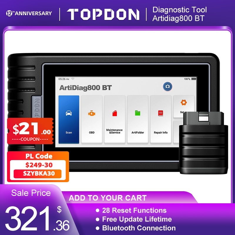 Автомобильный диагностический инструмент Topdon ArtiDiag800 BT OBD2 Автомобильный сканер Профессиональный ABS SRS DPF Oil 28 Сброс Авто Диагностический инструмент фото 1