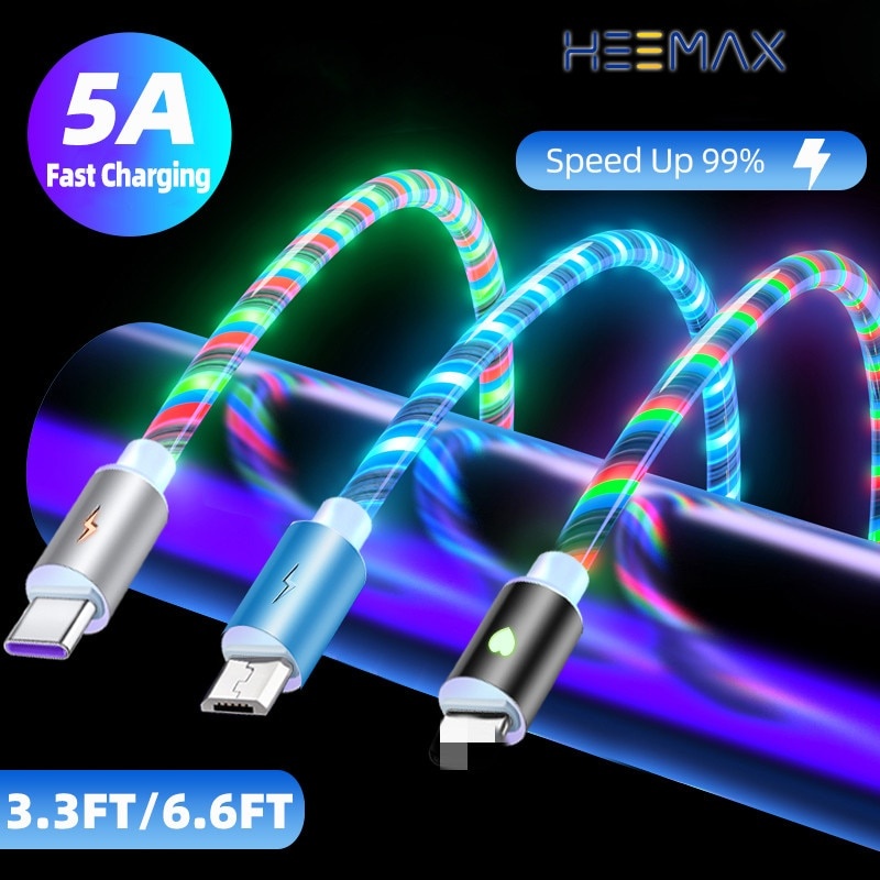 5A Цилиндрический кабель Streamer Type c для быстрой зарядки для huawei P40 P30 для iPhone 12 11 для xiaomi для samsung фото 1