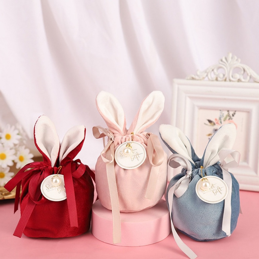 Пасхальные милые подарочные упаковочные пакеты с кроликом, бархатные мешочки для шоколадных конфет с кроликом на День святого Валентина, органайзер для свадеб, дня рождения, вечеринок фото 1